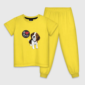 Детская пижама хлопок с принтом Я люблю Бигля , 100% хлопок |  брюки и футболка прямого кроя, без карманов, на брюках мягкая резинка на поясе и по низу штанин
 | beagle | бигли | бигль | с биглем | с обакой | собака | собаки | собачки
