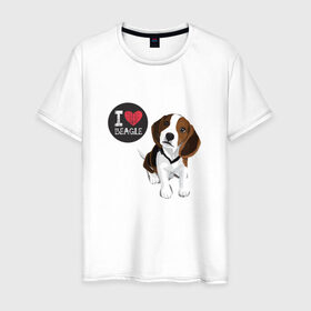 Мужская футболка хлопок с принтом Я люблю Бигля , 100% хлопок | прямой крой, круглый вырез горловины, длина до линии бедер, слегка спущенное плечо. | beagle | бигли | бигль | с биглем | с обакой | собака | собаки | собачки