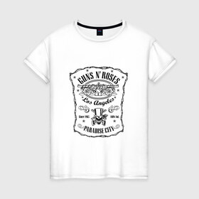 Женская футболка хлопок с принтом GunsN`Roses , 100% хлопок | прямой крой, круглый вырез горловины, длина до линии бедер, слегка спущенное плечо | gansenroses | gunsnroses | rock | rockmusik | ганзенроуз | рок | рокмузыка