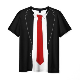 Мужская футболка 3D с принтом КОСТЮМ АГЕНТА 47 , 100% полиэфир | прямой крой, круглый вырез горловины, длина до линии бедер | agent 47 | галстук | пиджак | хитман