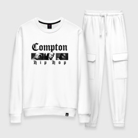 Женский костюм хлопок с принтом Compton hip-hop , 100% хлопок | на свитшоте круглая горловина, мягкая резинка по низу. Брюки заужены к низу, на них два вида карманов: два 