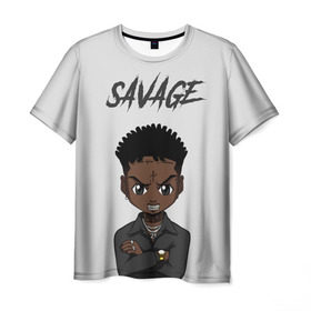 Мужская футболка 3D с принтом 21 Savage , 100% полиэфир | прямой крой, круглый вырез горловины, длина до линии бедер | Тематика изображения на принте: 21 savage | 21 дикарь