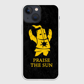 Чехол для iPhone 13 mini с принтом PRAISE THE SUN | DARK SOULS | ТЁМНЫЕ ДУШИ ,  |  | dark souls | game | gamer | knight | play | player | praise the sun | дарк соулс | доспехи | игры | надпись | рыцарь | темные души