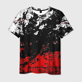 Мужская футболка 3D с принтом БРЫЗГИ КРАСОК , 100% полиэфир | прямой крой, круглый вырез горловины, длина до линии бедер | Тематика изображения на принте: black.white | dirty | paints | red | texture | белый | брызги | грязный | краски | красный | текстура | черный