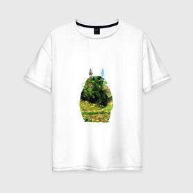 Женская футболка хлопок Oversize с принтом Тоторо , 100% хлопок | свободный крой, круглый ворот, спущенный рукав, длина до линии бедер
 | art | hayao miyazaki | mei kusakabe | tonari no totoro | берлога | лапа | лес | мой сосед тоторо | хаяо миядзаки