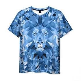 Мужская футболка 3D с принтом Сине-бело-голубой лев , 100% полиэфир | прямой крой, круглый вырез горловины, длина до линии бедер | fczp | spb | zenit | белый | геометрия | зенит | питер | санкт петербург | синий | спб | треугольники