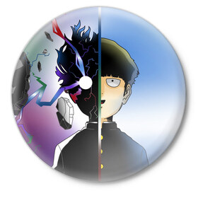 Значок с принтом Моб ,  металл | круглая форма, металлическая застежка в виде булавки | anime | mob psycho 100 | shigeo kageyama | аниме | моб психо 100