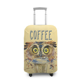Чехол для чемодана 3D с принтом Сова и кофе , 86% полиэфир, 14% спандекс | двустороннее нанесение принта, прорези для ручек и колес | Тематика изображения на принте: coffee | food | love | owl | кофе | сова