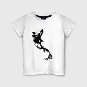 Детская футболка хлопок с принтом Чернильный дельфин , 100% хлопок | круглый вырез горловины, полуприлегающий силуэт, длина до линии бедер | Тематика изображения на принте: блики | брызги | дельфин. животное. клякса | касатка | минимализм | пятно | чернила