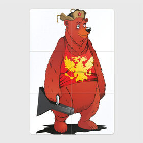 Магнитный плакат 2Х3 с принтом Мишка с футляром , Полимерный материал с магнитным слоем | 6 деталей размером 9*9 см | Тематика изображения на принте: балалайка | красный | медведь | патриот | россия | русь | ушанка | футляр