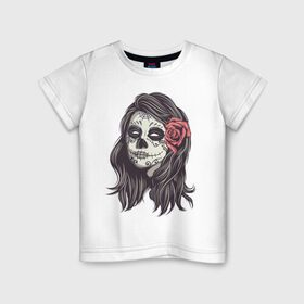 Детская футболка хлопок с принтом Mexican girl , 100% хлопок | круглый вырез горловины, полуприлегающий силуэт, длина до линии бедер | девушка | зомби | мексика | паутина | роза | тату | хэллоуин | череп
