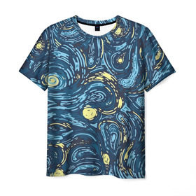 Мужская футболка 3D с принтом Ван Гог. Звездная Ночь , 100% полиэфир | прямой крой, круглый вырез горловины, длина до линии бедер | вангог | живопись | искусство | картина | краска | синий | художник