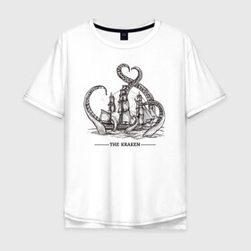 Мужская футболка хлопок Oversize с принтом Кракен , 100% хлопок | свободный крой, круглый ворот, “спинка” длиннее передней части | корабль | кракен | монстр | море | осьминог