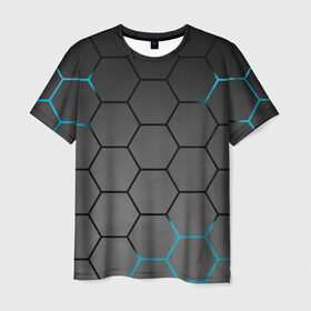 Мужская футболка 3D с принтом Плиты с Энергией , 100% полиэфир | прямой крой, круглый вырез горловины, длина до линии бедер | Тематика изображения на принте: hexagon | metal | pattern | steel | броня | гексагон | метал | плиты | сталь | текстура