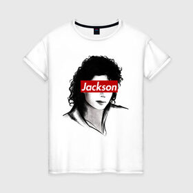 Женская футболка хлопок с принтом Michael Jackson , 100% хлопок | прямой крой, круглый вырез горловины, длина до линии бедер, слегка спущенное плечо | jackson | michael | джексон | майкл