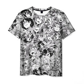 Мужская футболка 3D с принтом Manga ahegao , 100% полиэфир | прямой крой, круглый вырез горловины, длина до линии бедер | ahegao | manga | ахегао | комиксы | лицо | манга | паттрен | чернобелый | эмоции