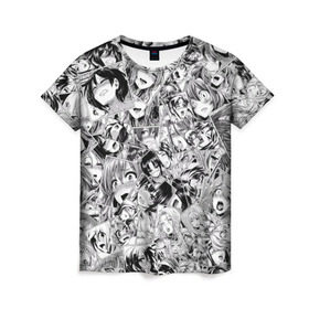 Женская футболка 3D с принтом Manga ahegao , 100% полиэфир ( синтетическое хлопкоподобное полотно) | прямой крой, круглый вырез горловины, длина до линии бедер | ahegao | manga | ахегао | комиксы | лицо | манга | паттрен | чернобелый | эмоции