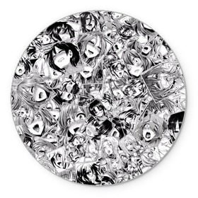 Коврик круглый с принтом Manga ahegao , резина и полиэстер | круглая форма, изображение наносится на всю лицевую часть | Тематика изображения на принте: ahegao | manga | ахегао | комиксы | лицо | манга | паттрен | чернобелый | эмоции