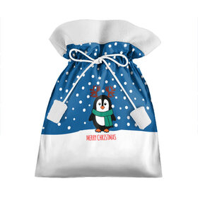 Подарочный 3D мешок с принтом Праздничный пингвинчик , 100% полиэстер | Размер: 29*39 см | Тематика изображения на принте: christmas | deer | new | pinguin | snow | snowflakes | winter | xmas | year | год | зима | новый | олень | пингвин | рождество | снег | снежинки