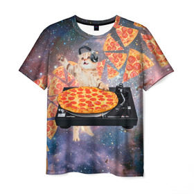 Мужская футболка 3D с принтом Кот Диджей , 100% полиэфир | прямой крой, круглый вырез горловины, длина до линии бедер | Тематика изображения на принте: cat | cosmos | dj | fast | fastfood | food | meme | party | pizza | space | вечеринка | диджей | еда | космос | кошак | кошка | мем | пицца | фастфуд
