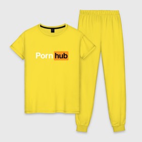 Женская пижама хлопок с принтом PornHub , 100% хлопок | брюки и футболка прямого кроя, без карманов, на брюках мягкая резинка на поясе и по низу штанин | Тематика изображения на принте: brazzers | браззерс