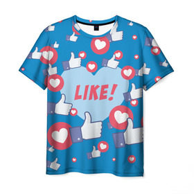 Мужская футболка 3D с принтом Лайки и сердечки , 100% полиэфир | прямой крой, круглый вырез горловины, длина до линии бедер | Тематика изображения на принте: facebook | like | love | абстракция | класс | лайки | палецвверх | сердечки | фейсбук