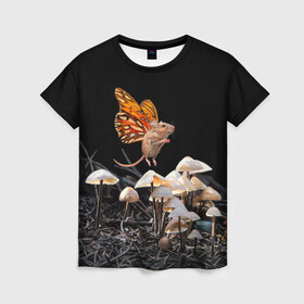 Женская футболка 3D с принтом Hover , 100% полиэфир ( синтетическое хлопкоподобное полотно) | прямой крой, круглый вырез горловины, длина до линии бедер | Тематика изображения на принте: chipmunk | lisa ericson | бабочка | грибы | мышка | мышь
