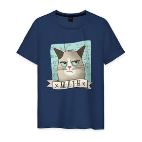 Мужская футболка хлопок с принтом Котик не любит Математику , 100% хлопок | прямой крой, круглый вырез горловины, длина до линии бедер, слегка спущенное плечо. | Тематика изображения на принте: алгебра | геометрия | кот | котик | котэ | кошка | математика