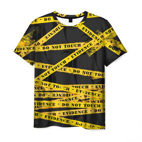 Мужская футболка 3D с принтом Улика - не трогать , 100% полиэфир | прямой крой, круглый вырез горловины, длина до линии бедер | art | black | dark | evidence | fashion | graffiti | paint | stripes | texture | underground | yellow | желтый | краска | лента | опечатано | преступление | улика | черный