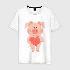 Мужская футболка хлопок с принтом Love Pig , 100% хлопок | прямой крой, круглый вырез горловины, длина до линии бедер, слегка спущенное плечо. | 2019 | дед мороз | дом | елка | желание | животные | зима | кабан | милый | мороз | настроение | новый год | пеппа | подарок | позитив | поросенок | праздник | радость | рождество | санта клаус | свинка