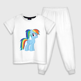 Детская пижама хлопок с принтом Радуга Дэш , 100% хлопок |  брюки и футболка прямого кроя, без карманов, на брюках мягкая резинка на поясе и по низу штанин
 | my little pony | pony | rainbow dash | дружба – это чудо | дружба. пони | дэш | кобылка | морская пони | пегас | радуга | элемент верности