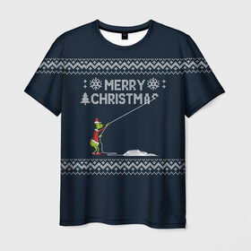 Мужская футболка 3D с принтом Гринч Вязаный , 100% полиэфир | прямой крой, круглый вырез горловины, длина до линии бедер | вязаный свитер | вязка | новый год | рождество