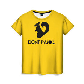 Женская футболка 3D с принтом Dont Panic. , 100% полиэфир ( синтетическое хлопкоподобное полотно) | прямой крой, круглый вырез горловины, длина до линии бедер | dont panic | белка | енот | скунс