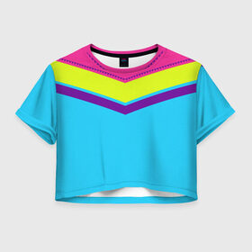 Женская футболка 3D укороченная с принтом Цветные треугольники_голубой , 100% полиэстер | круглая горловина, длина футболки до линии талии, рукава с отворотами | кислотные костюмы | кислотные цвета | неон | флуоресцентные принты