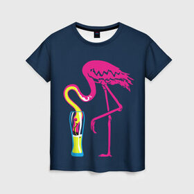 Женская футболка 3D с принтом Кислотный фламинго , 100% полиэфир ( синтетическое хлопкоподобное полотно) | прямой крой, круглый вырез горловины, длина до линии бедер | кислотные костюмы | кислотные цвета | неон | флуоресцентные принты