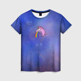 Женская футболка 3D с принтом Единорог, блюющий радугой , 100% полиэфир ( синтетическое хлопкоподобное полотно) | прямой крой, круглый вырез горловины, длина до линии бедер | bird born | блевать | единорог | иллюстратор | кот степан | коты | милота | радуга | тошнит