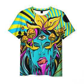 Мужская футболка 3D с принтом Психоделика , 100% полиэфир | прямой крой, круглый вырез горловины, длина до линии бедер | глаз | грибы | девушка | иллюзия | кислота | психоделика | яд