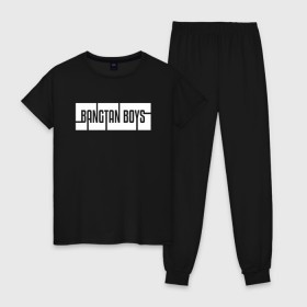 Женская пижама хлопок с принтом BANGTAN BOYS , 100% хлопок | брюки и футболка прямого кроя, без карманов, на брюках мягкая резинка на поясе и по низу штанин | Тематика изображения на принте: bangtan boys | bt21 | bts | bts army | bts stickers | j hope | jimin | jin | jungkook | k pop | rap monster | rapmon | suga | v | бтс | корея | стикеры bts