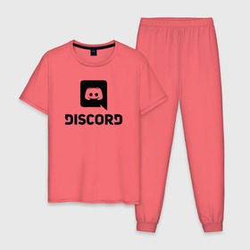 Мужская пижама хлопок с принтом DISCORD , 100% хлопок | брюки и футболка прямого кроя, без карманов, на брюках мягкая резинка на поясе и по низу штанин
 | Тематика изображения на принте: дискорд | игры | скайп