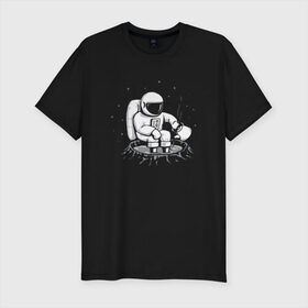 Мужская футболка премиум с принтом Как Согреться на Луне , 92% хлопок, 8% лайкра | приталенный силуэт, круглый вырез ворота, длина до линии бедра, короткий рукав | астронавт | вселенная | звезды | космонавт | космос | луна | планета | простуда | юмор