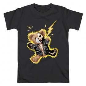 Мужская футболка хлопок с принтом Electric bear , 100% хлопок | прямой крой, круглый вырез горловины, длина до линии бедер, слегка спущенное плечо. | медведь | металл | мишка | молния | плюшевый мишка | рок | рокер | ток | электричество