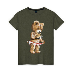 Женская футболка хлопок с принтом Nasty bear , 100% хлопок | прямой крой, круглый вырез горловины, длина до линии бедер, слегка спущенное плечо | медведь | мишка | плюшевый | селфи | тедди