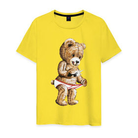 Мужская футболка хлопок с принтом Nasty bear , 100% хлопок | прямой крой, круглый вырез горловины, длина до линии бедер, слегка спущенное плечо. | Тематика изображения на принте: медведь | мишка | плюшевый | селфи | тедди