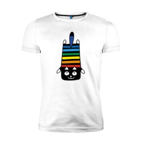 Мужская футболка премиум с принтом Rainbow cat , 92% хлопок, 8% лайкра | приталенный силуэт, круглый вырез ворота, длина до линии бедра, короткий рукав | black | cat | cool | creative | dark | design | halloween | hype | kitten | rainbow | vanguard | авангард | дизайн | кот | котенок | кошка | креатив | круто | радуга | темный | хайп | хэллоуин | черный