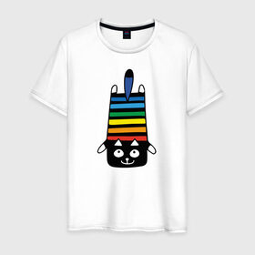 Мужская футболка хлопок с принтом Rainbow cat , 100% хлопок | прямой крой, круглый вырез горловины, длина до линии бедер, слегка спущенное плечо. | black | cat | cool | creative | dark | design | halloween | hype | kitten | rainbow | vanguard | авангард | дизайн | кот | котенок | кошка | креатив | круто | радуга | темный | хайп | хэллоуин | черный