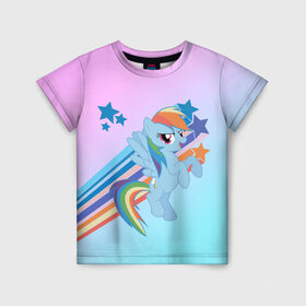 Детская футболка 3D с принтом Rainbow Dash , 100% гипоаллергенный полиэфир | прямой крой, круглый вырез горловины, длина до линии бедер, чуть спущенное плечо, ткань немного тянется | cute | mlp | pony | млп | пони | рейнбоу дэш