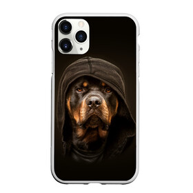 Чехол для iPhone 11 Pro матовый с принтом Ротвейлер в капюшоне  , Силикон |  | rottweiler | капюшон | молоссы | пастух | пёс | собака | щенок
