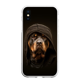 Чехол для iPhone XS Max матовый с принтом Ротвейлер в капюшоне , Силикон | Область печати: задняя сторона чехла, без боковых панелей | rottweiler | капюшон | молоссы | пастух | пёс | собака | щенок