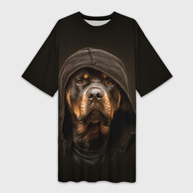 Платье-футболка 3D с принтом Ротвейлер в капюшоне ,  |  | rottweiler | капюшон | молоссы | пастух | пёс | собака | щенок