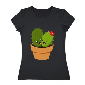 Женская футболка хлопок с принтом Веселые кактусы , 100% хлопок | прямой крой, круглый вырез горловины, длина до линии бедер, слегка спущенное плечо | 